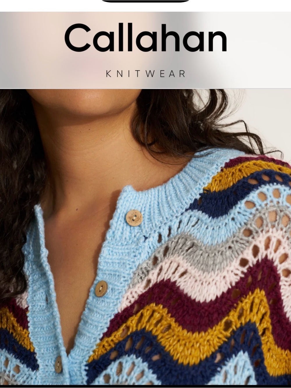 Callahan Multicolor Chevron Knit Sweater Dress in Light Blue, Burgundy, Mustard - Picture 2 of 8